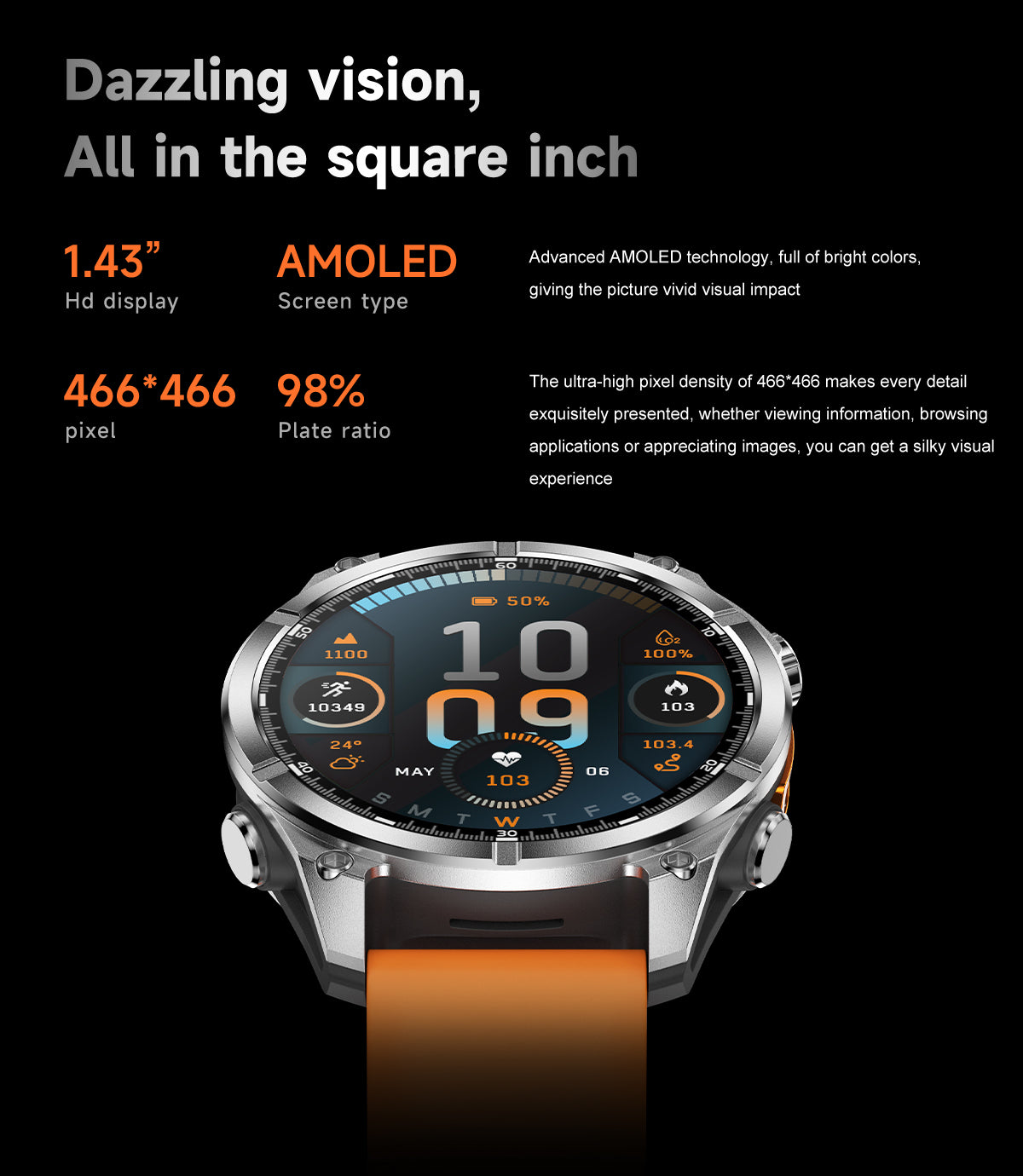 HD300 Sports Smart Watch: 1.43" HD AMOLED, GPS Tracking, Bluetooth Call, 5ATM Waterproof