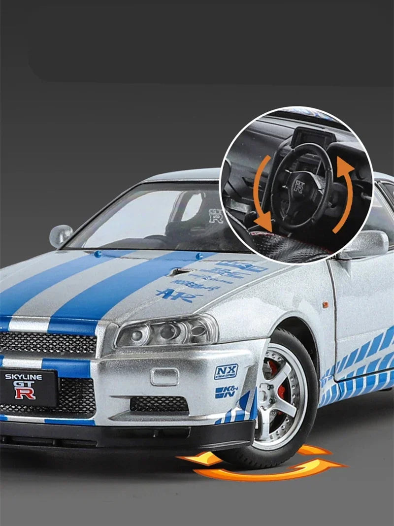 1:24 Nissan Skyline Ares GTR R34 Alloy Sports Car Model Diecasts Metal Racing Car Vehicles Model Sound and Light