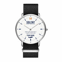 Thumbnail for Short S.45 Solent Mk 3 - Classic - White + Name - Slim Leather - Silver and Black Nylon Strap