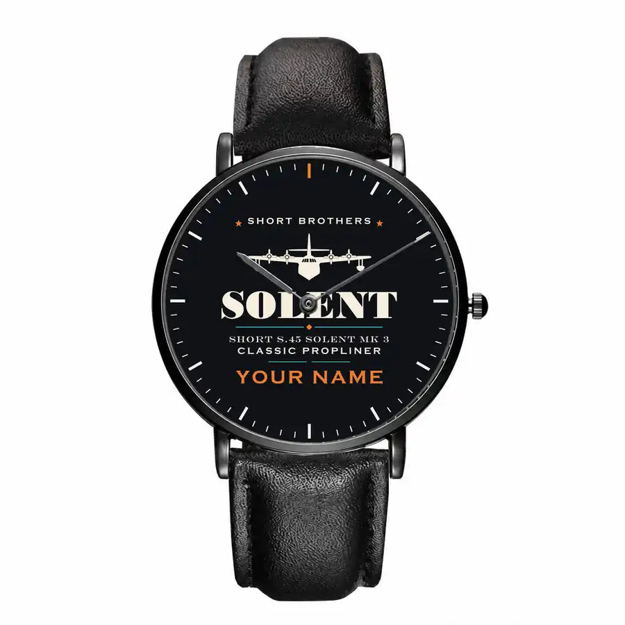 Short S.45 Solent Mk 3 - Heritage + Name - Slim Leather - Black and Black Leather Strap