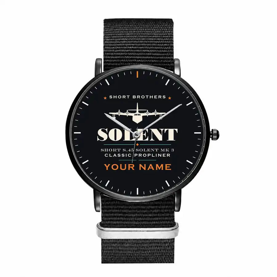Short S.45 Solent Mk 3 - Heritage + Name - Slim Leather - Black and Black Nylon Strap
