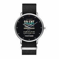 Thumbnail for Short S.45 Solent Mk 3 - Original + Name - Slim Leather - Silver and Black Nylon Strap