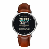 Thumbnail for Short S.45 Solent Mk 3 - Original - Slim Leather - Silver and Brown Leather Strap