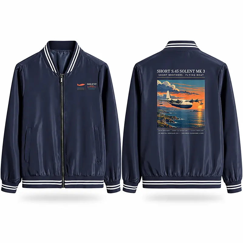 Short S.45 Solent Mk 3 Stylish Jackets - Baseball Collar - Poster - Navy Blue
