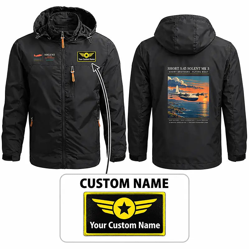 Short S.45 Solent Mk 3 Stylish Jackets - Hooded Windbreaker - Poster + Name - Black