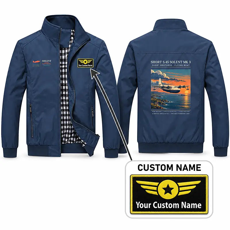 Short S.45 Solent Mk 3 Stylish Jackets - Stand Collar - Poster + Name - Navy Blue
