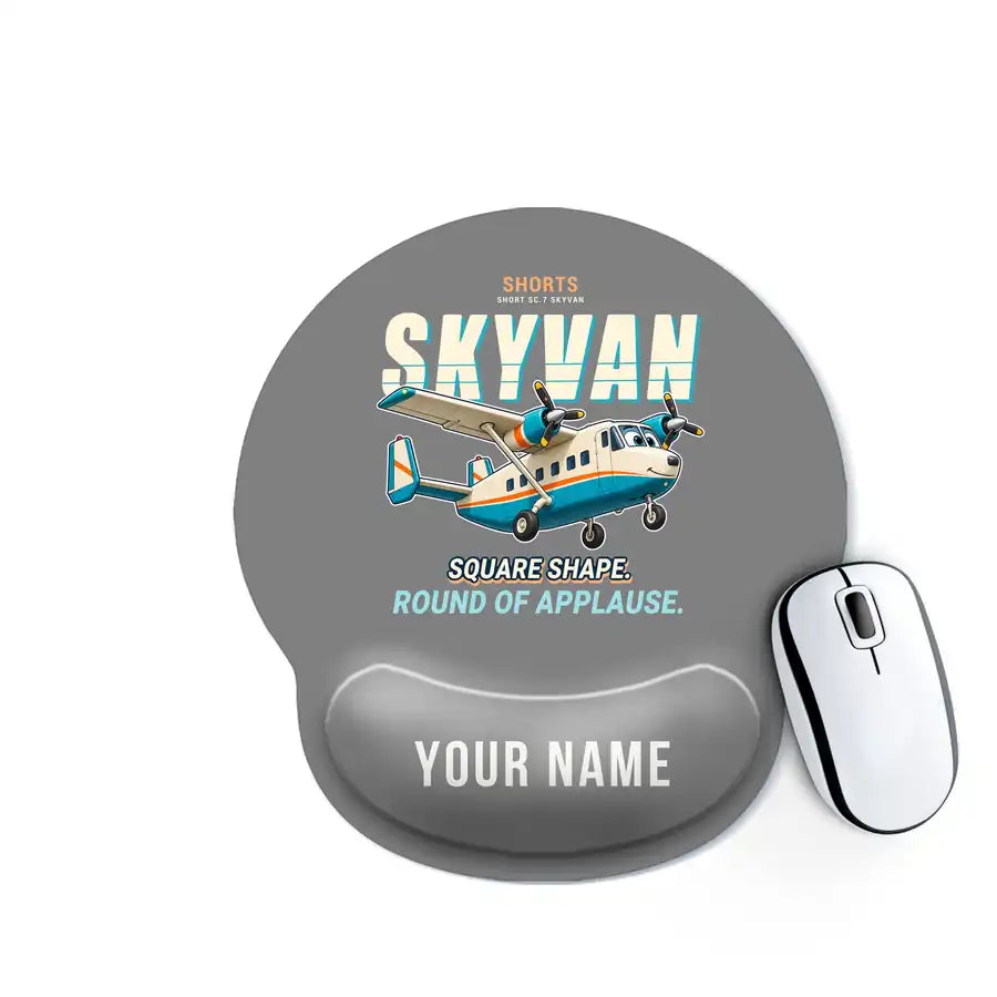Short SC.7 Skyvan Series 3 - Cartoon + Name - Ergonomic Mouse Pad - Gray