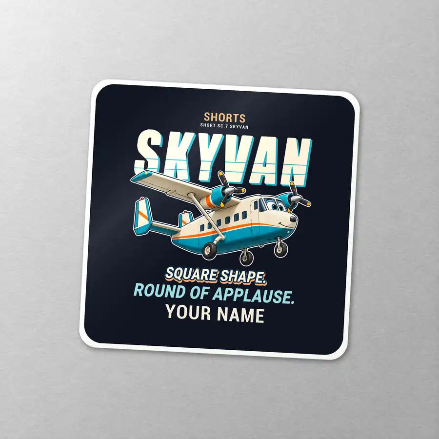 Short SC.7 Skyvan Series 3 - Cartoon + Name - Square Sticker - Close-up