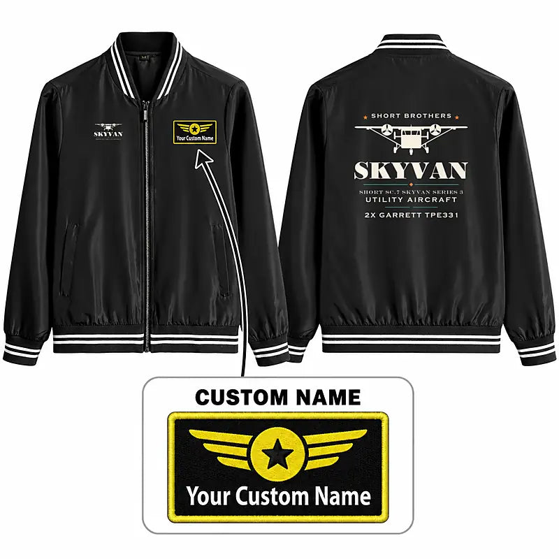 Short SC.7 Skyvan Series 3 Stylish Jackets - Baseball Collar - Heritage + Name - Black