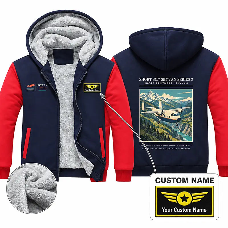 Short SC.7 Skyvan Series 3 Zipped Sweatshirts - Poster + Name - Navy & Red
