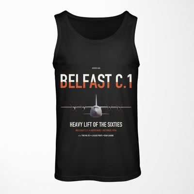 Short Belfast C.1 design on black tank top