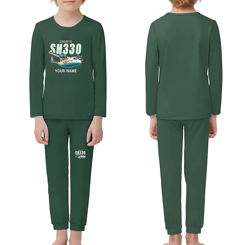Shorts 330-200 - Children Pajamas - Cartoon Chest + Name - Dark Green