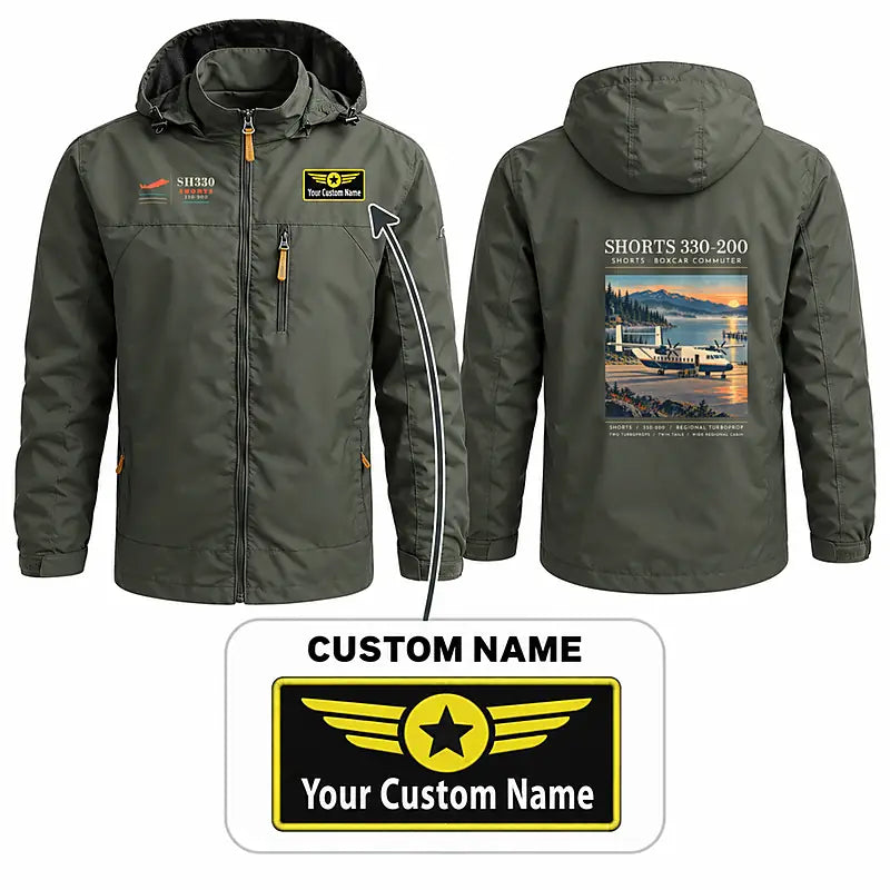 Shorts 330-200 Stylish Jackets - Hooded Windbreaker - Poster + Name - Olive Green