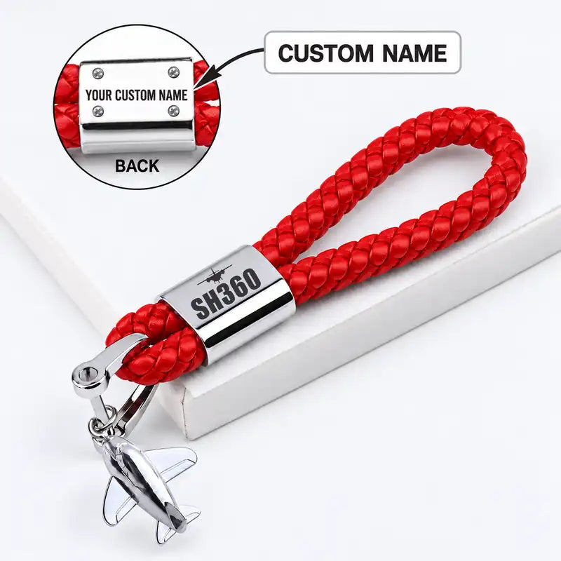 Shorts 360-300 - Leather Key Chain - Braided Leather - Heritage - Red + Name