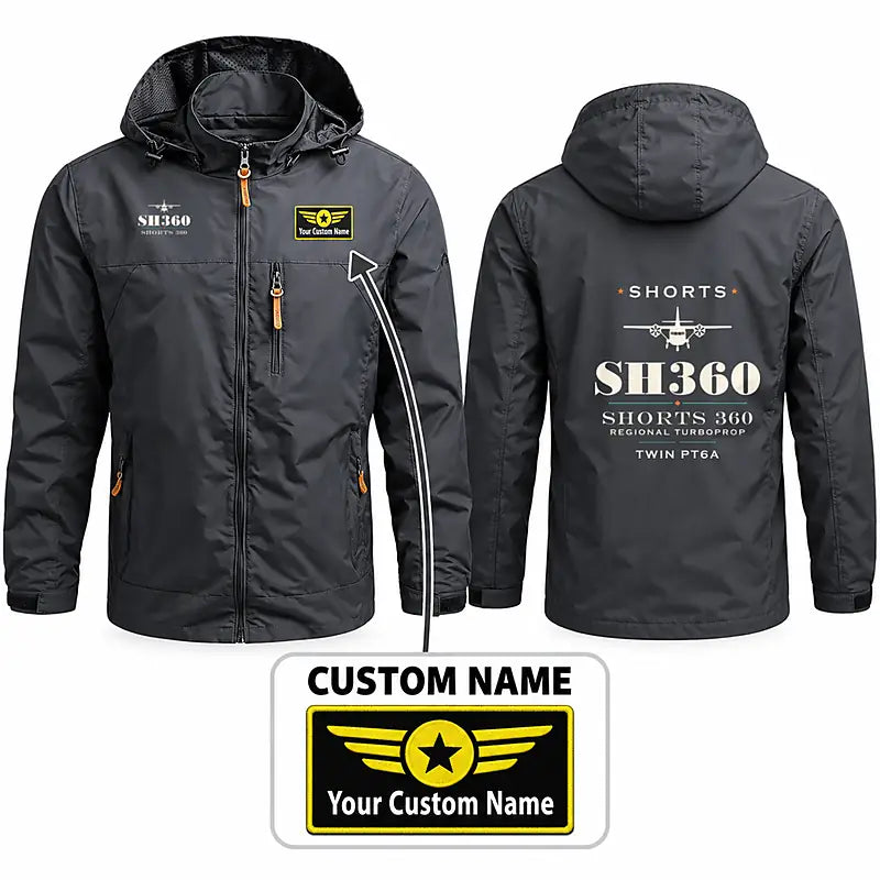 Shorts 360-300 Stylish Jackets - Hooded Windbreaker - Heritage + Name - Charcoal