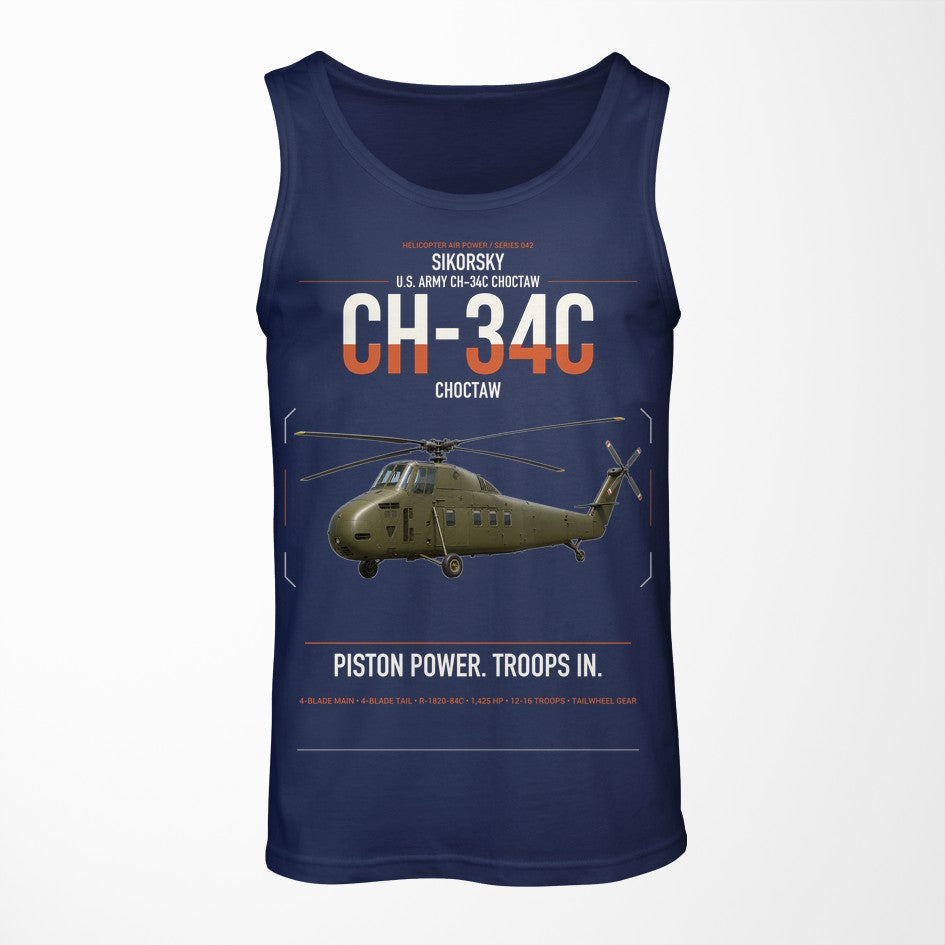 Sikorsky CH-34C Choctaw design on dark blue tank top