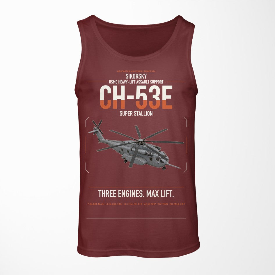 Sikorsky CH-53E Super Stallion design on dark red tank top