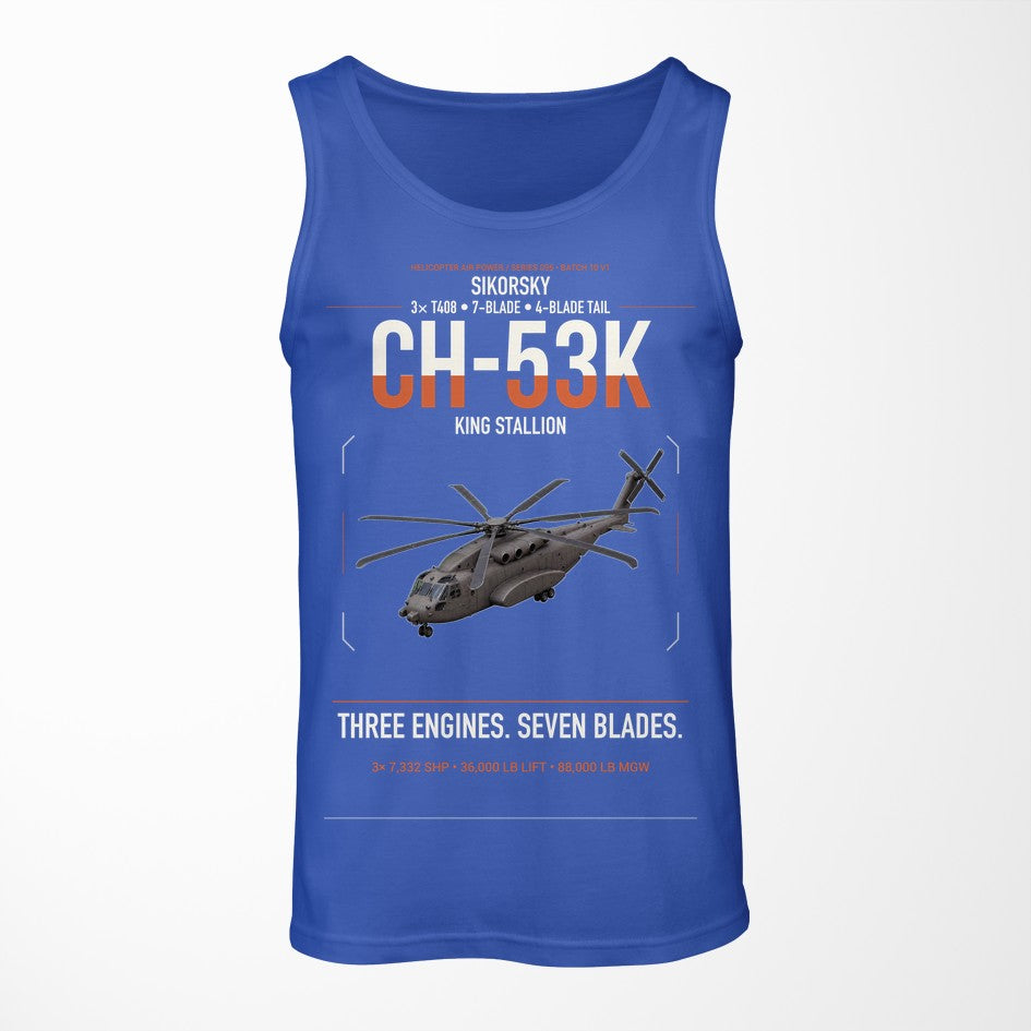 Sikorsky CH-53K King Stallion design on blue tank top