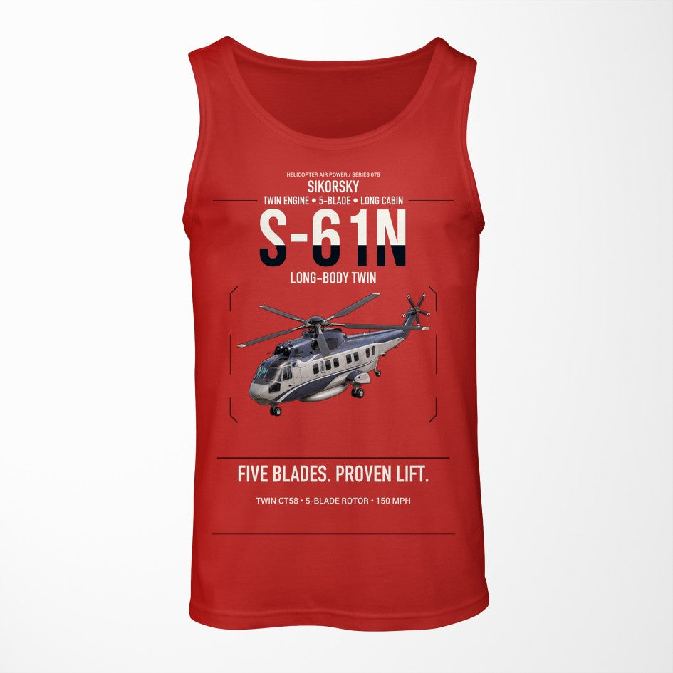 Sikorsky S-61N design on red tank top