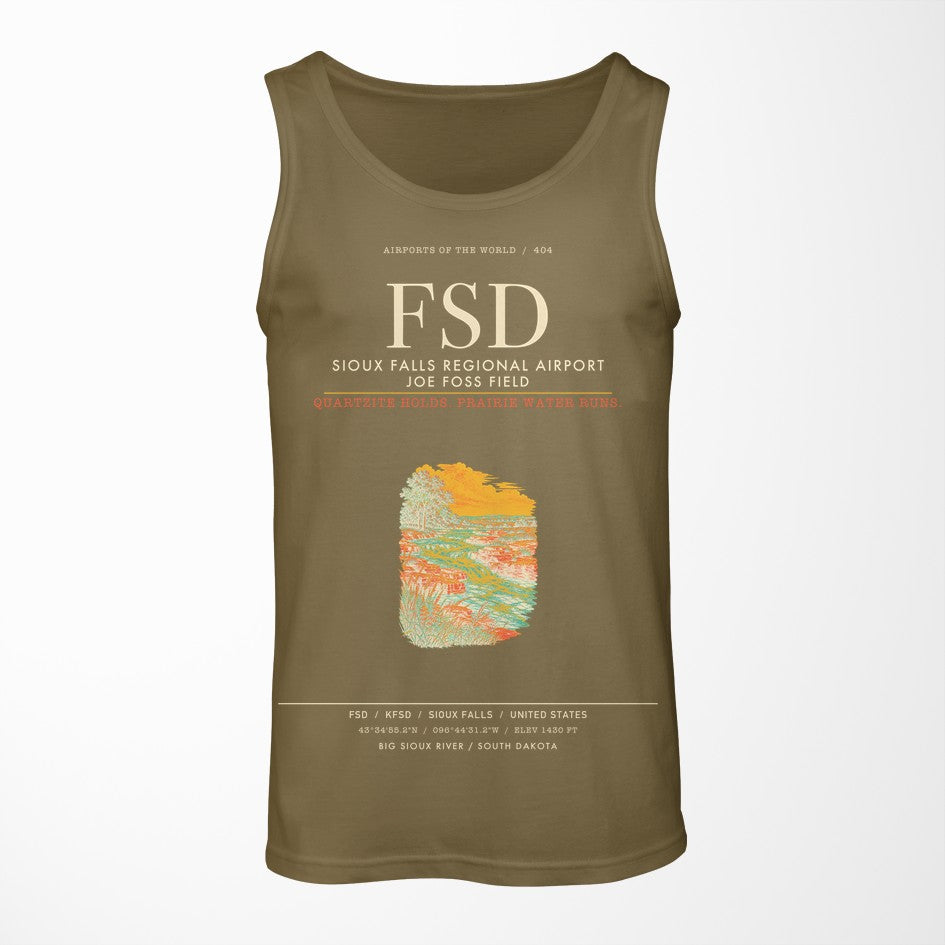 Sioux Falls Regional Airport Joe Foss Field (FSD) design on green army tank top