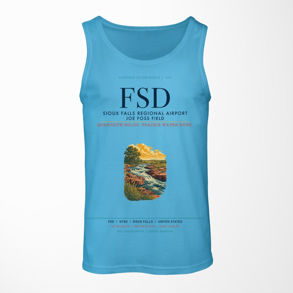Sioux Falls Regional Airport Joe Foss Field (FSD) design on sky blue tank top