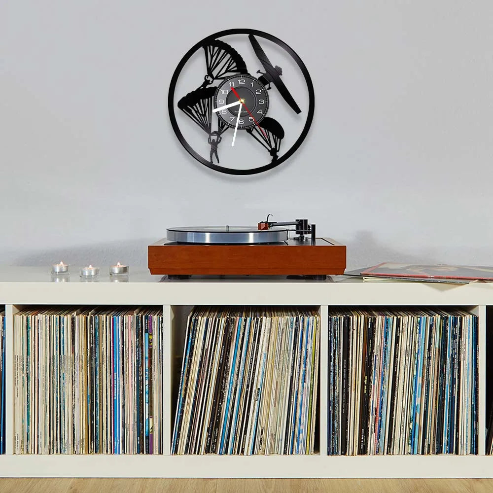 Helicopter Pilot Skydiving Sports Vinyl Record Designed Wall Clocks