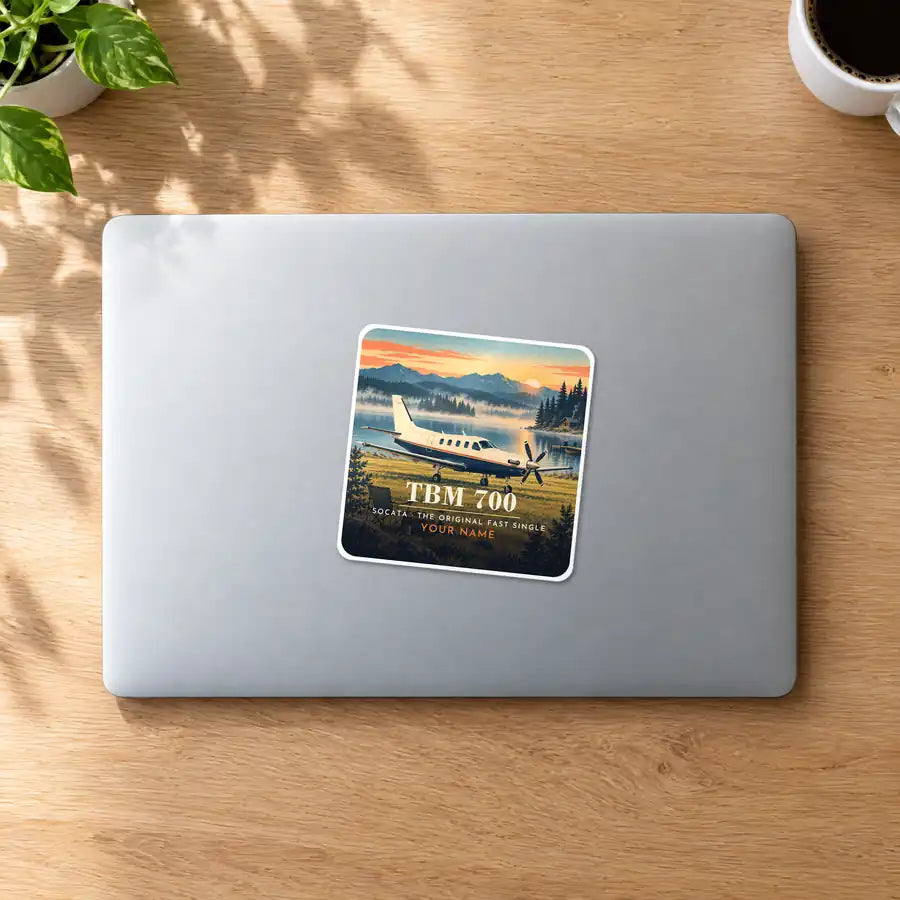 Socata TBM 700 - 3D + Name - Square Sticker - MacBook