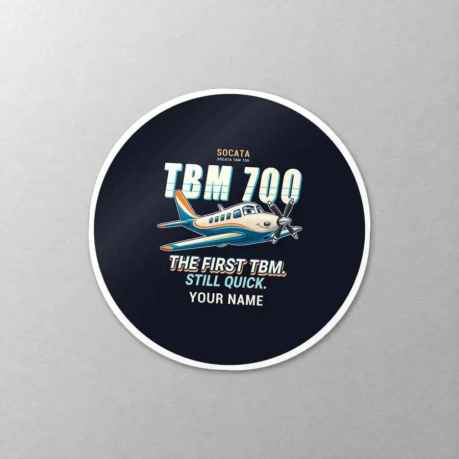 Socata TBM 700 - Cartoon + Name - Circle Sticker - Close-up