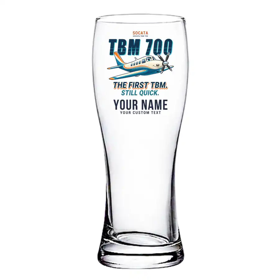 Socata TBM 700 - Cartoon + Name - Pilsner Beer Glass