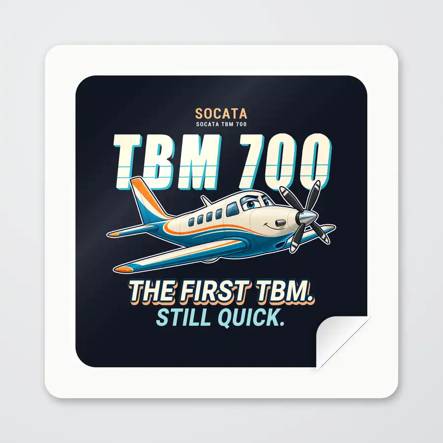 Socata TBM 700 - Cartoon - Square Sticker - Peel