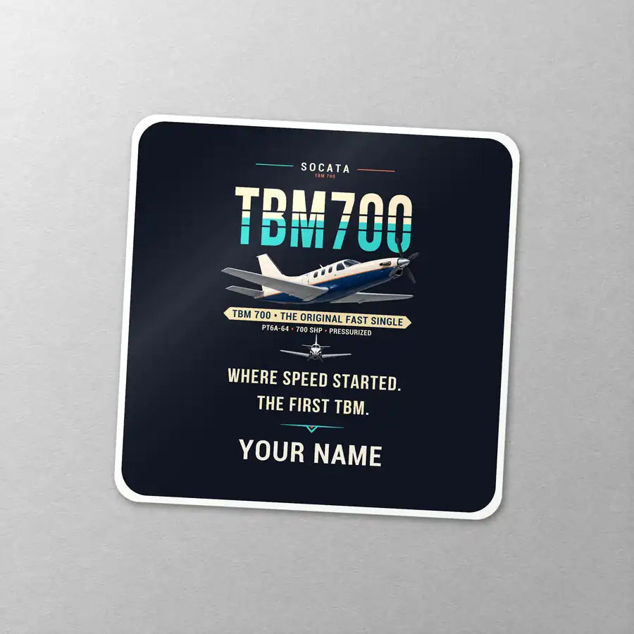 Socata TBM 700 - Original + Name - Square Sticker - Close-up