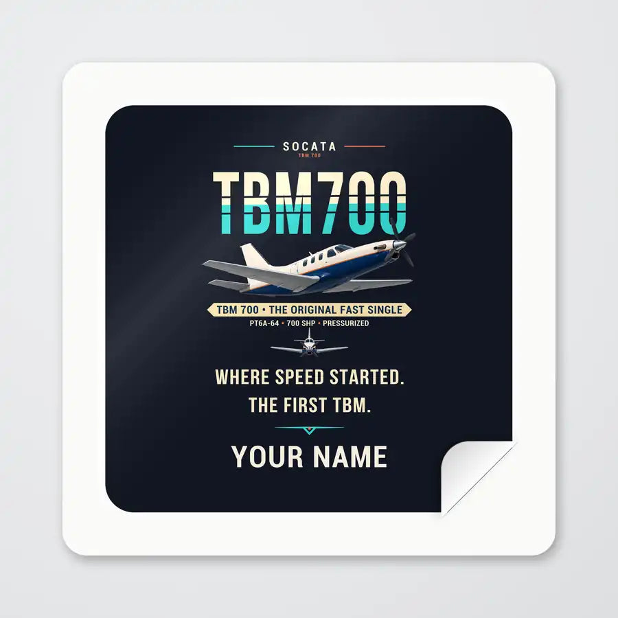 Socata TBM 700 - Original + Name - Square Sticker - Peel
