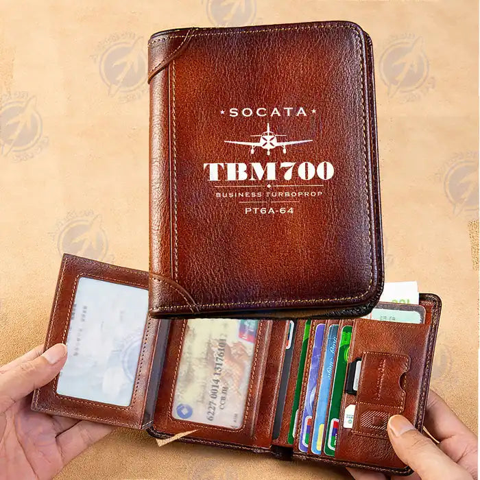 Socata TBM 700 Leather Wallets - Printed Leather Wallet - Heritage