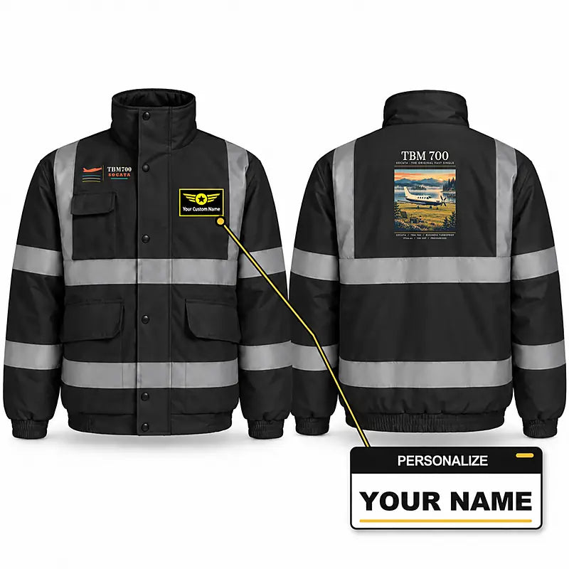 Socata TBM 700 Reflective Winter Jackets - Poster + Name - Black