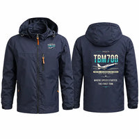 Thumbnail for Socata TBM 700 Stylish Jackets - Hooded Windbreaker - Original - Navy Blue