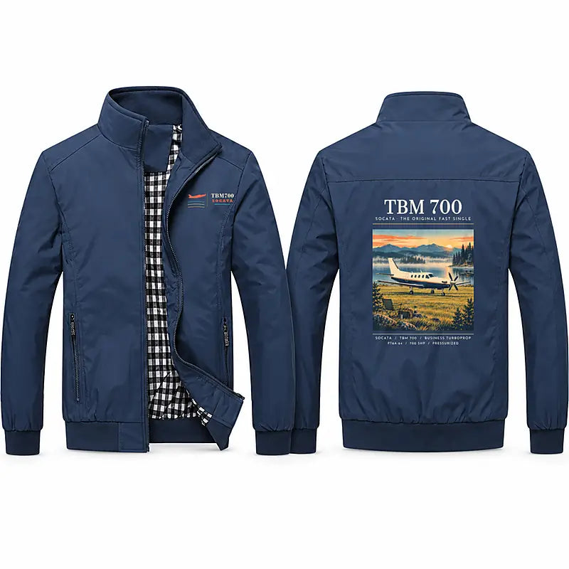 Socata TBM 700 Stylish Jackets - Stand Collar - Poster - Navy Blue