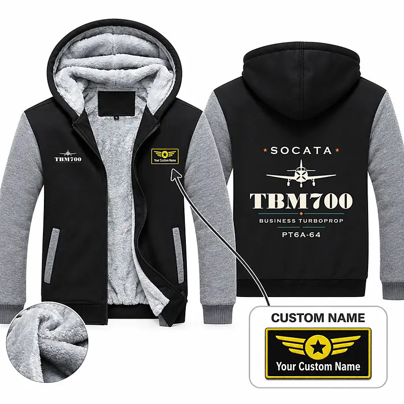 Socata TBM 700 Zipped Sweatshirts - Heritage + Name - Black & Gray