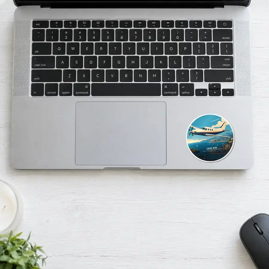 Socata TBM 850 - 3D + Name - Circle Sticker - Laptop