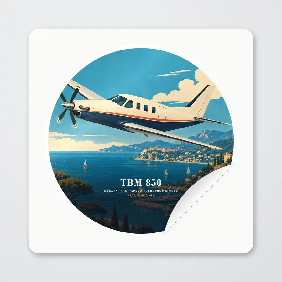Socata TBM 850 - 3D + Name - Circle Sticker - Peel