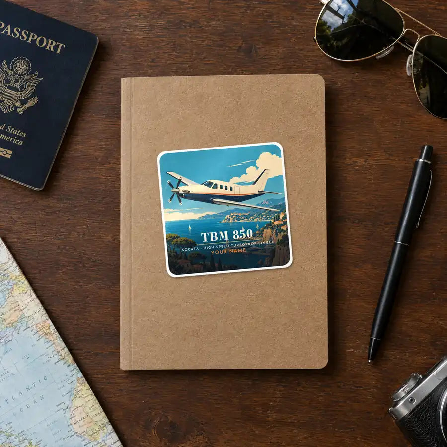 Socata TBM 850 - 3D + Name - Square Sticker - Notebook