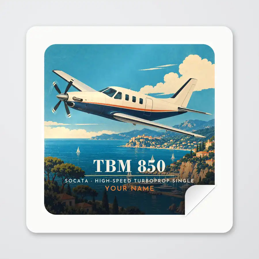 Socata TBM 850 - 3D + Name - Square Sticker - Peel
