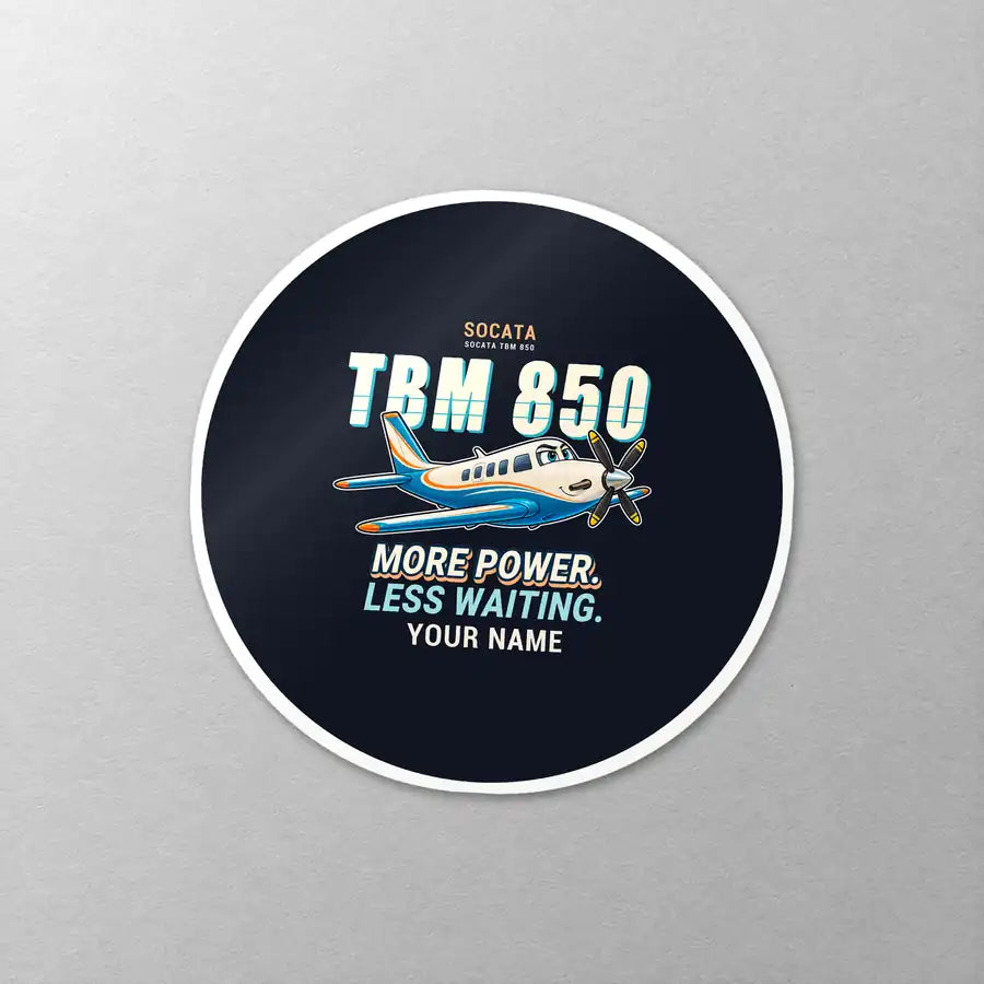 Socata TBM 850 - Cartoon + Name - Circle Sticker - Close-up