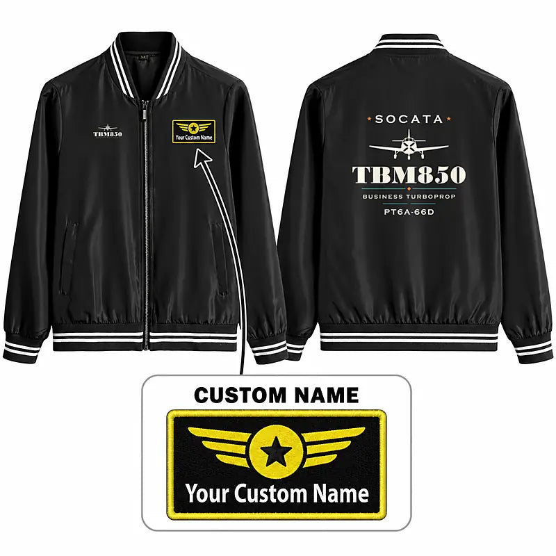 Socata TBM 850 Stylish Jackets - Baseball Collar - Heritage + Name - Black