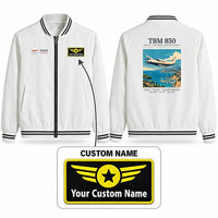 Thumbnail for Socata TBM 850 Stylish Jackets - Baseball Collar - Poster + Name - White