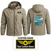 Thumbnail for Socata TBM 850 Stylish Jackets - Hooded Windbreaker - Poster + Name - Khaki