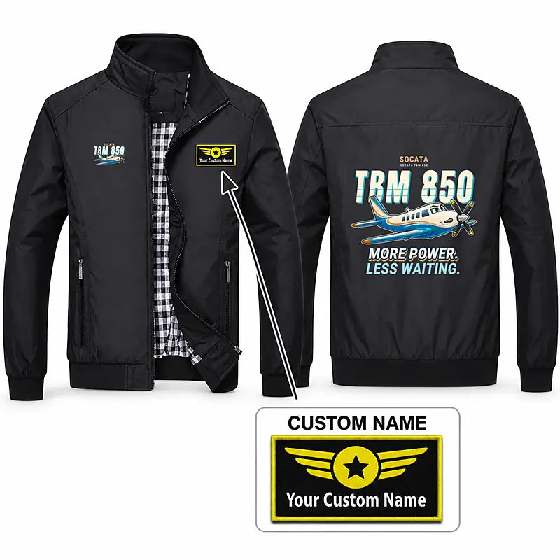 Socata TBM 850 Stylish Jackets - Stand Collar - Cartoon + Name - Black