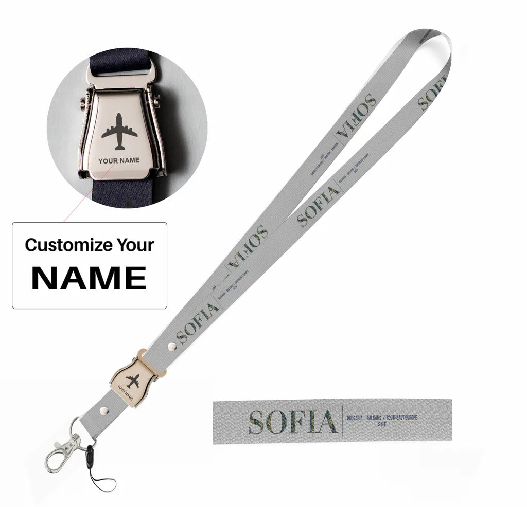 Sofia City Series seat belt lanyard - light gray with name