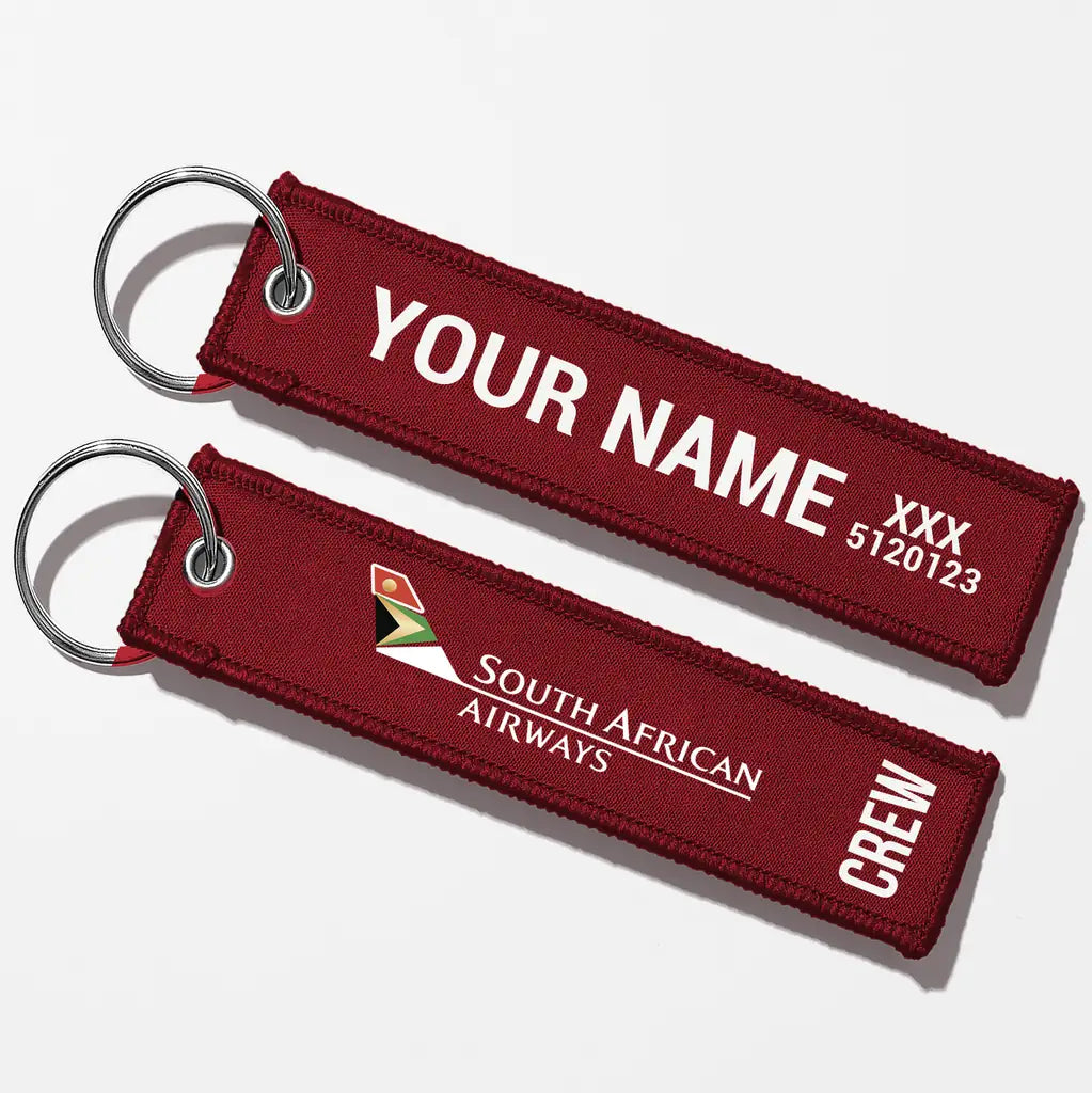 South African Airways Crew & Staff Tag Key Chains - Dark Red - Crew + Name