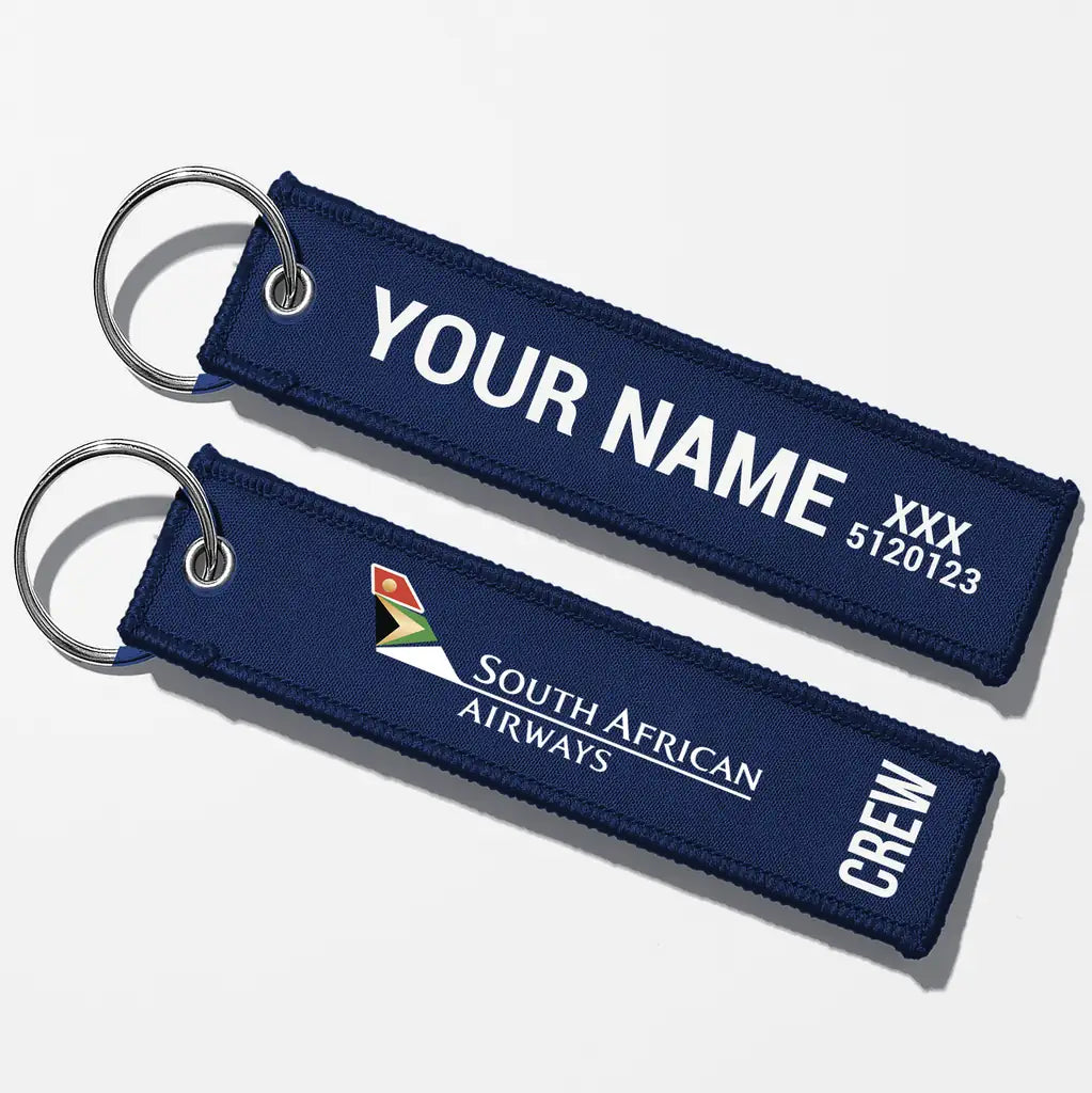 South African Airways Crew & Staff Tag Key Chains - Navy Blue - Crew + Name