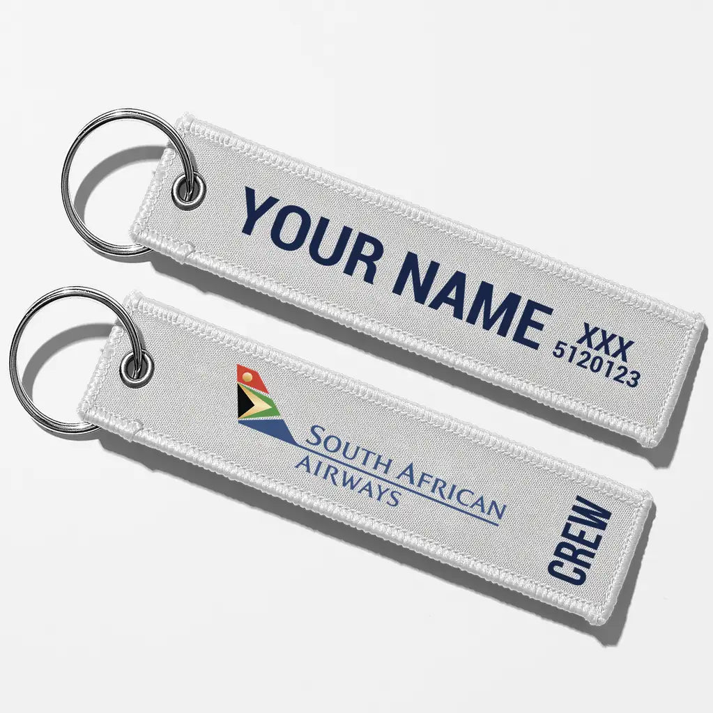 South African Airways Crew & Staff Tag Key Chains - White - Crew + Name